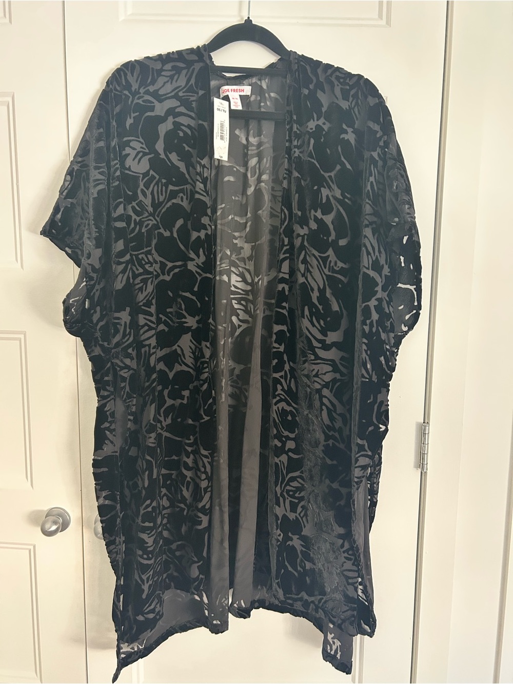 Black velour floral kimono
